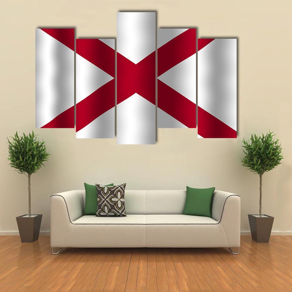 Waving Alabama State Flag Canvas Wall Art-5 Pop-Gallery Wrap-47" x 32"-Tiaracle
