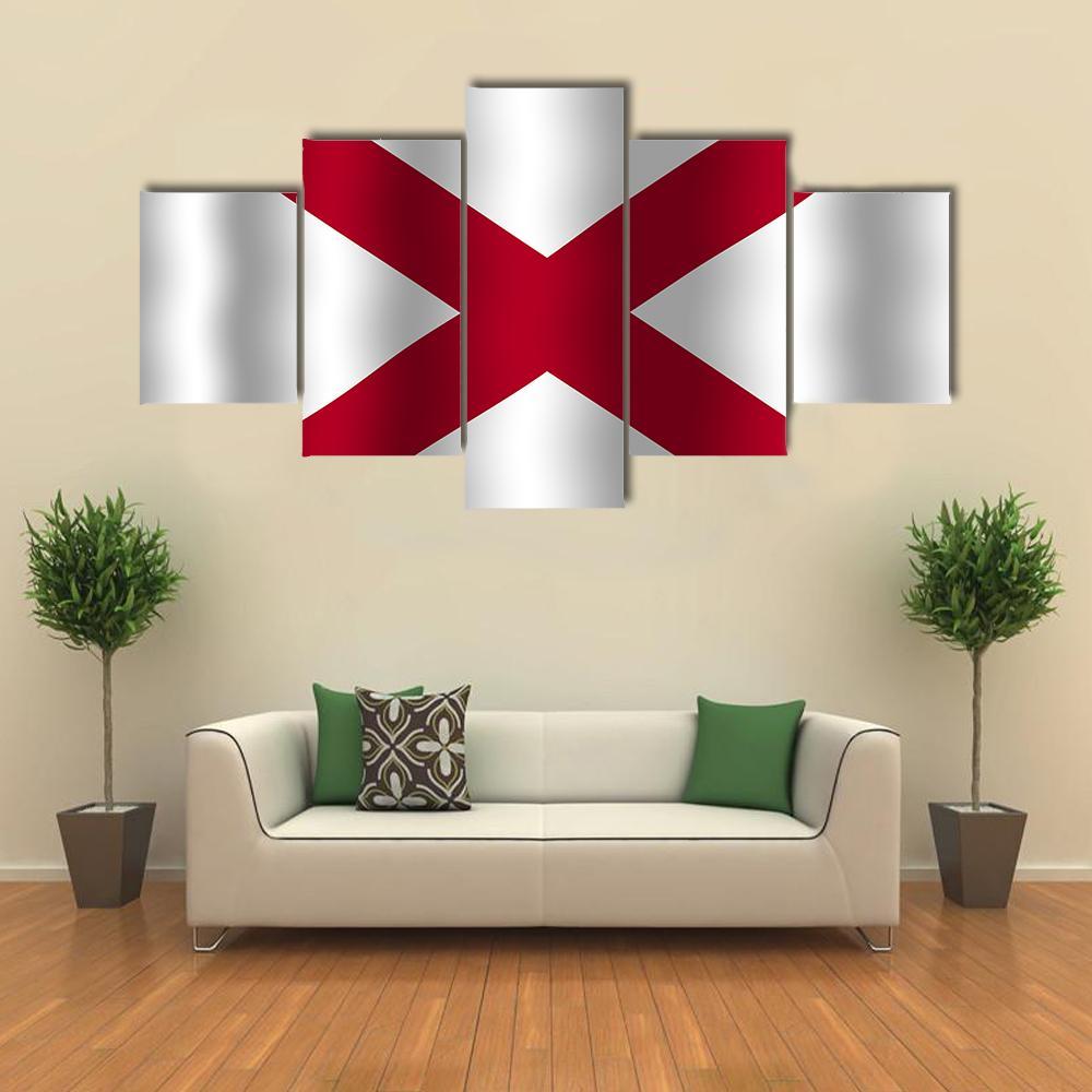 Waving Alabama State Flag Canvas Wall Art-5 Star-Gallery Wrap-62" x 32"-Tiaracle