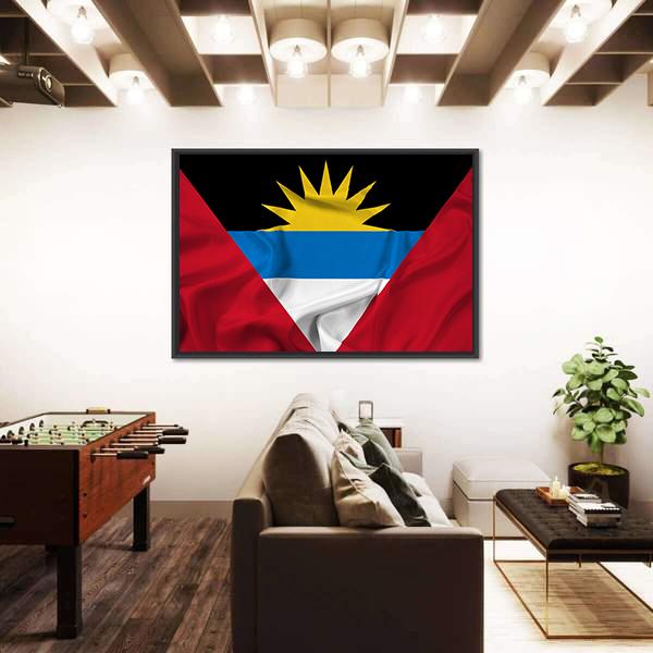 Waving Antigua And Barbuda Canvas Wall Art-3 Horizontal-Gallery Wrap-25" x 16"-Tiaracle