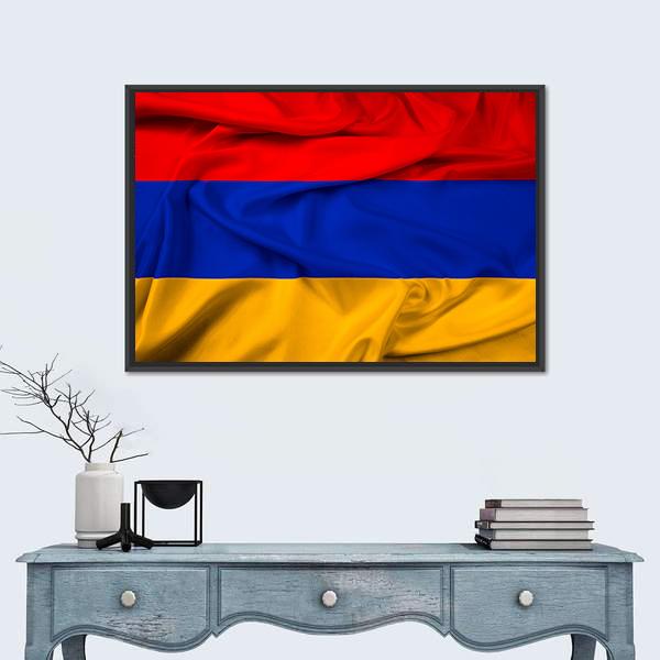 Waving Armenia Flag Canvas Wall Art-1 Piece-Floating Frame-24" x 16"-Tiaracle