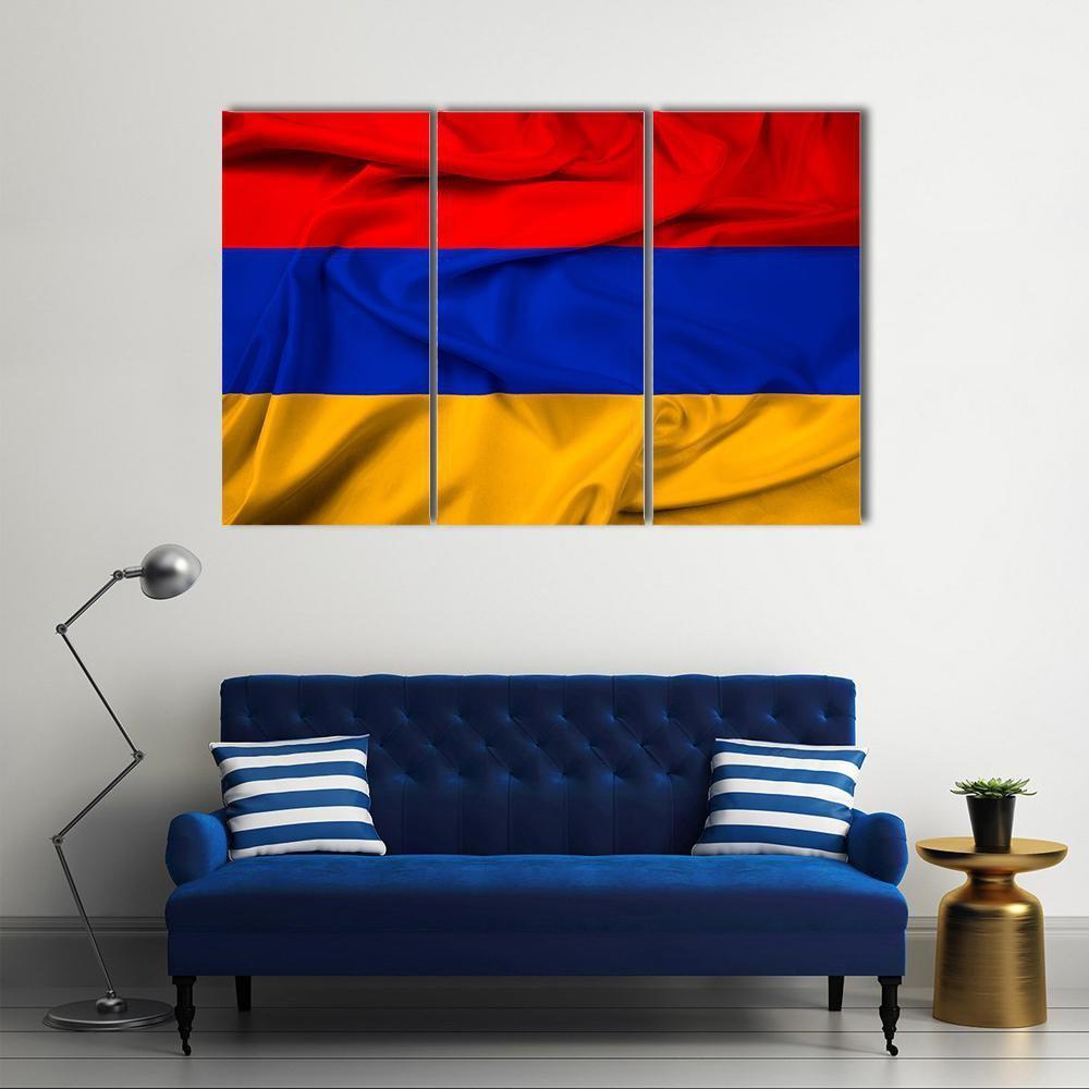 Waving Armenia Flag Canvas Wall Art-3 Horizontal-Gallery Wrap-37" x 24"-Tiaracle