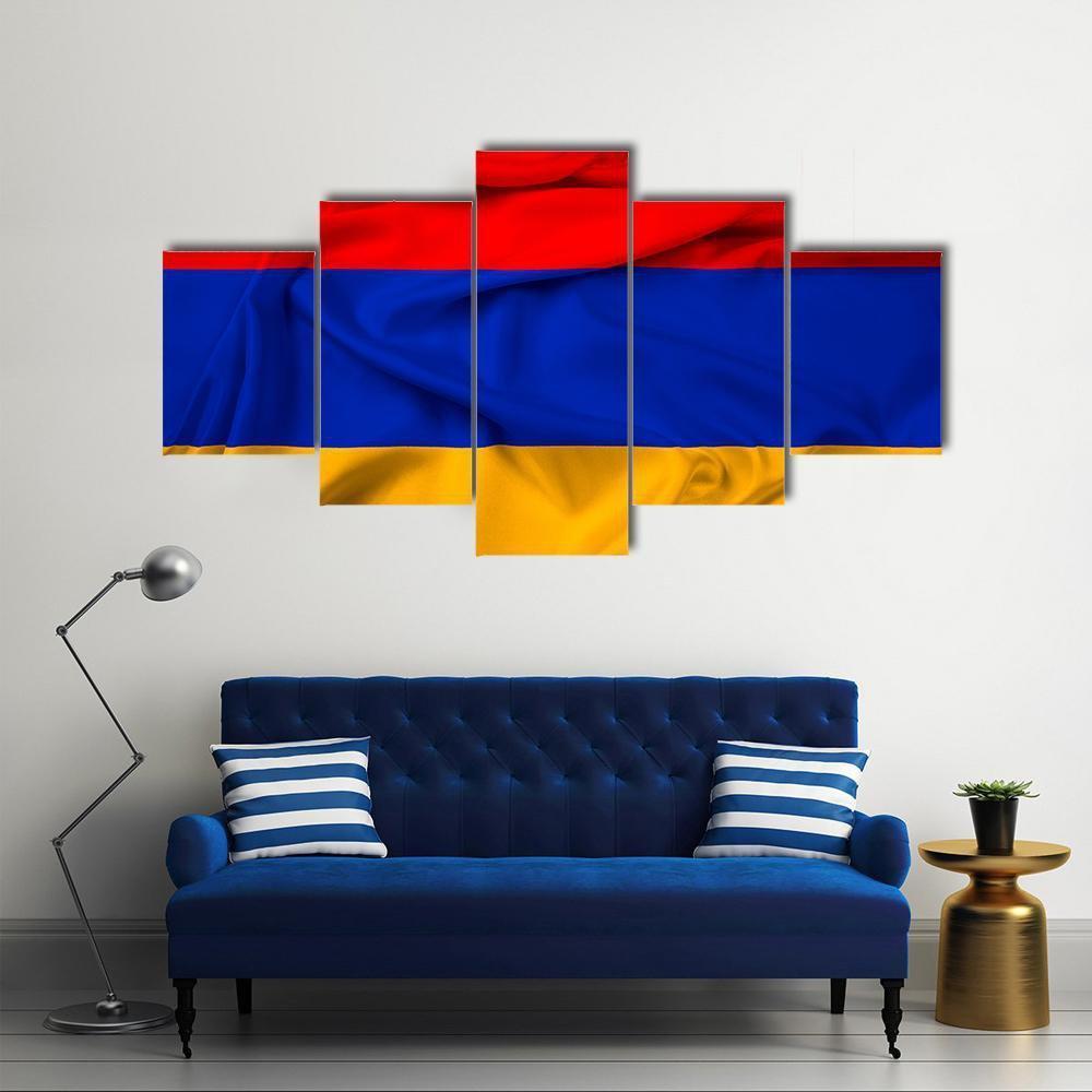 Waving Armenia Flag Canvas Wall Art-5 Star-Gallery Wrap-62" x 32"-Tiaracle