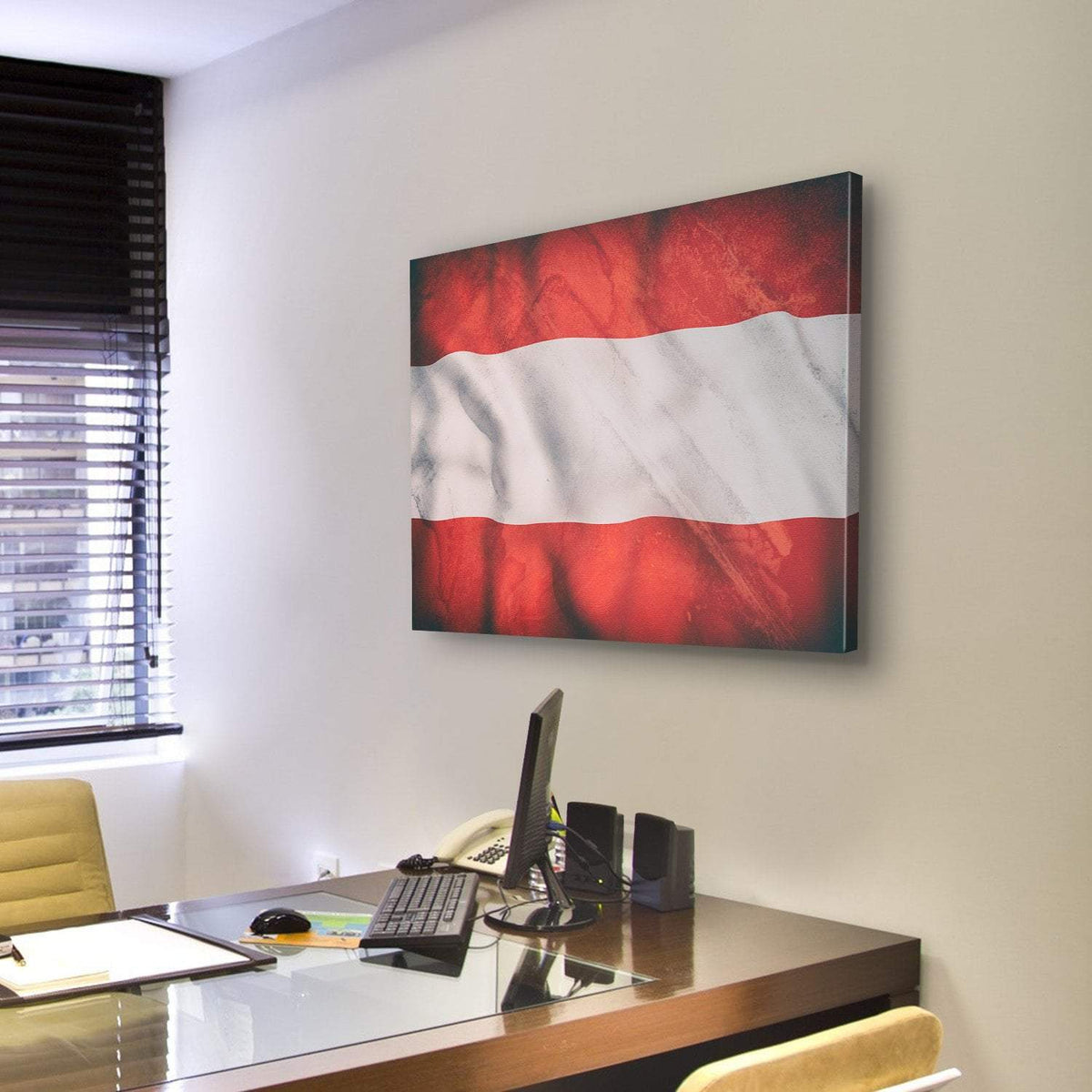 Waving Austrian Flag Canvas Wall Art-3 Horizontal-Gallery Wrap-25" x 16"-Tiaracle