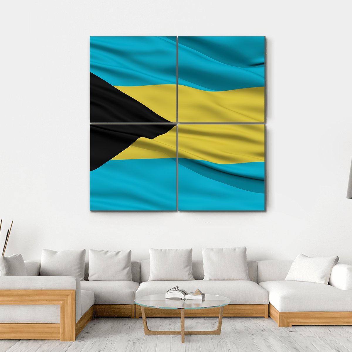 Waving Bahamas Flag Canvas Wall Art-4 Square-Gallery Wrap-17" x 17"-Tiaracle