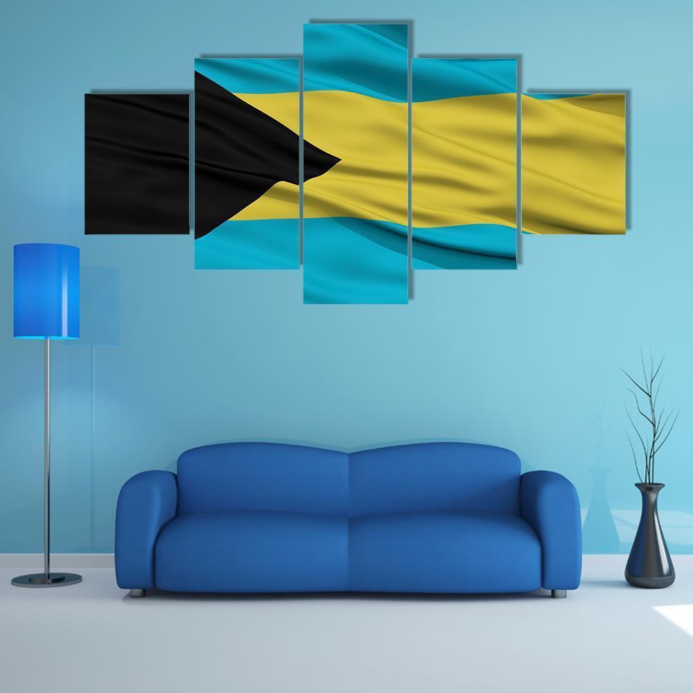 Waving Bahamas Flag Canvas Wall Art-5 Star-Gallery Wrap-62" x 32"-Tiaracle