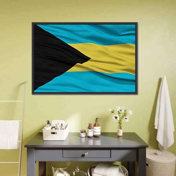 Waving Bahamas Flag Panoramic Canvas Wall Art-1 Piece-36" x 12"-Tiaracle