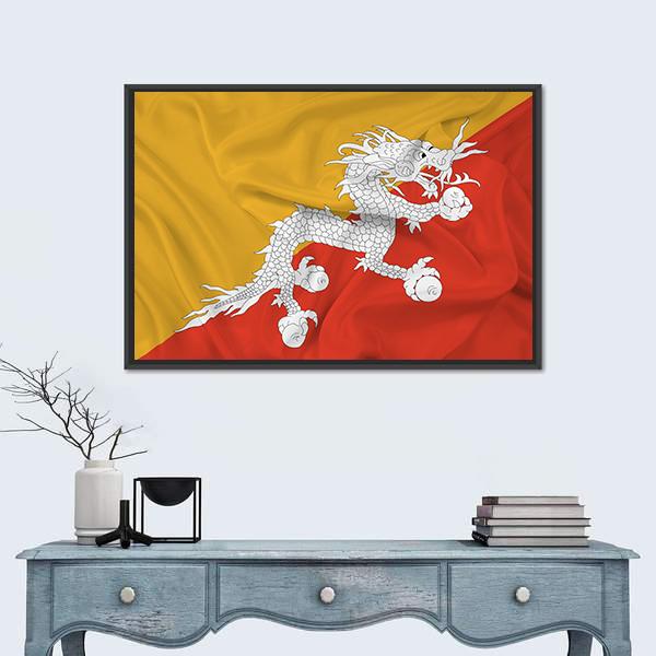 Waving Bhutan Flag Canvas Wall Art-1 Piece-Floating Frame-24" x 16"-Tiaracle