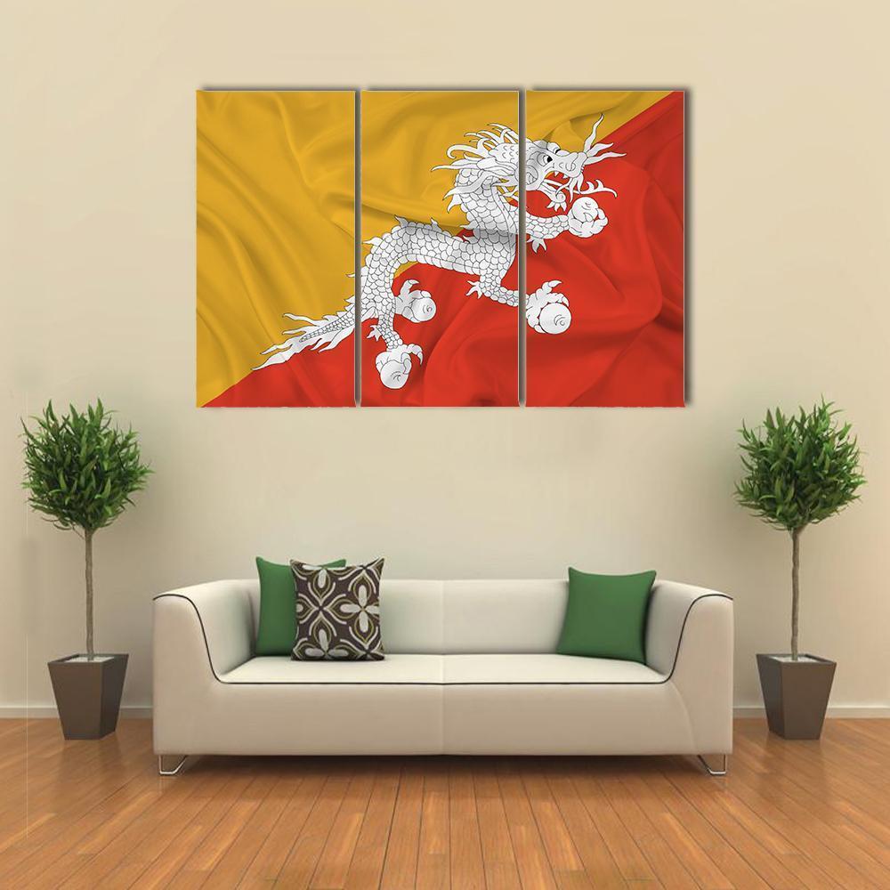 Waving Bhutan Flag Canvas Wall Art-3 Horizontal-Gallery Wrap-37" x 24"-Tiaracle