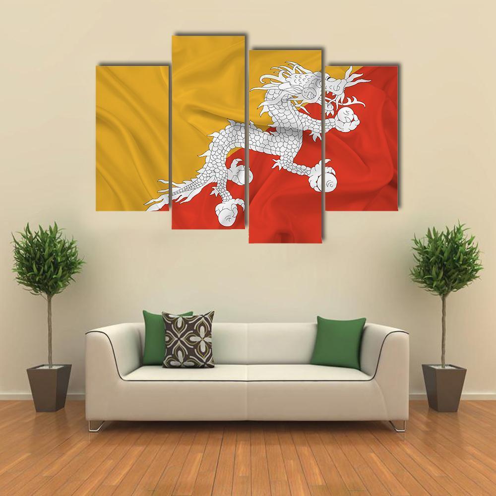 Waving Bhutan Flag Canvas Wall Art-4 Pop-Gallery Wrap-50" x 32"-Tiaracle
