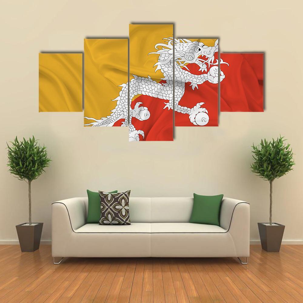 Waving Bhutan Flag Canvas Wall Art-5 Star-Gallery Wrap-62" x 32"-Tiaracle