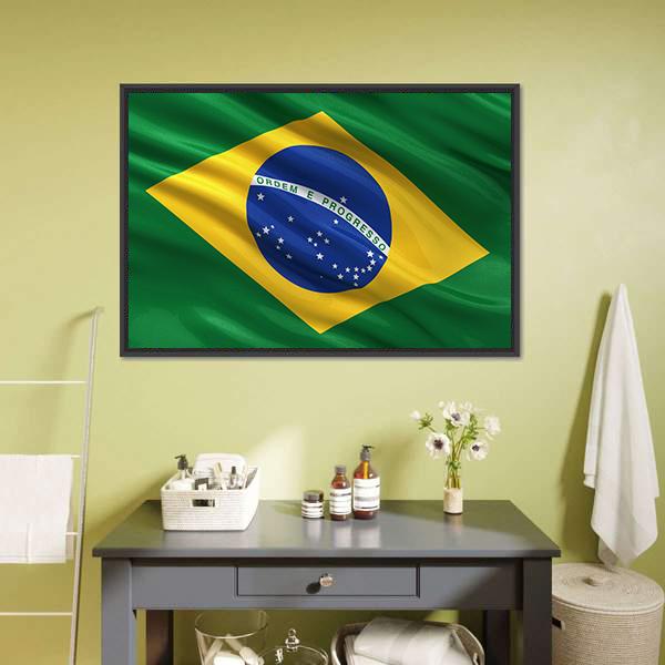 Waving Brazil Flag Canvas Wall Art-5 Horizontal-Gallery Wrap-22" x 12"-Tiaracle