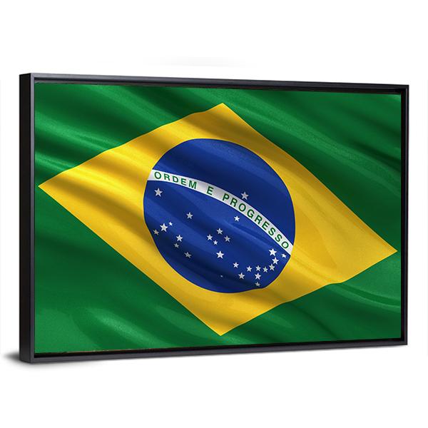 Waving Brazil Flag Canvas Wall Art-5 Horizontal-Gallery Wrap-22" x 12"-Tiaracle