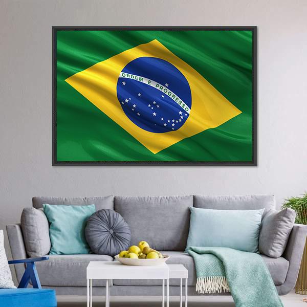 Waving Brazil Flag Panoramic Canvas Wall Art-1 Piece-36" x 12"-Tiaracle