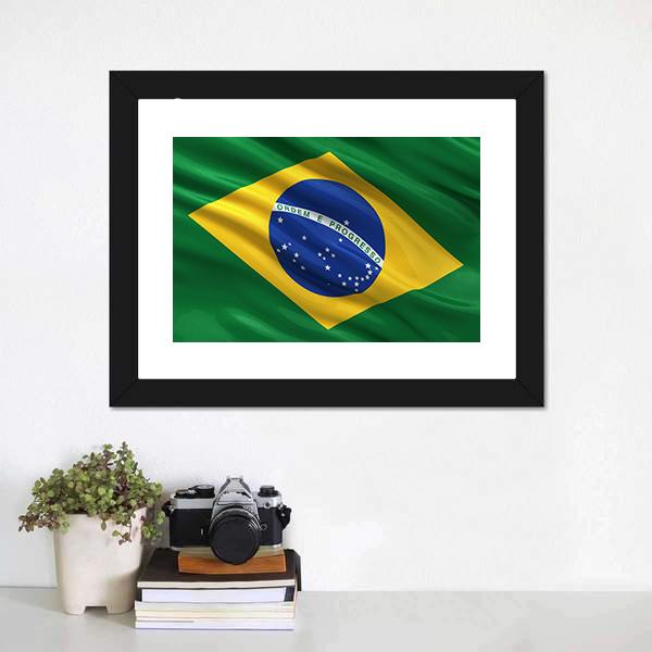 Waving Brazil Flag Panoramic Canvas Wall Art-1 Piece-36" x 12"-Tiaracle