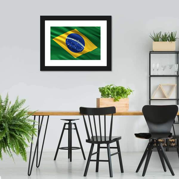Waving Brazil Flag Panoramic Canvas Wall Art-1 Piece-36" x 12"-Tiaracle