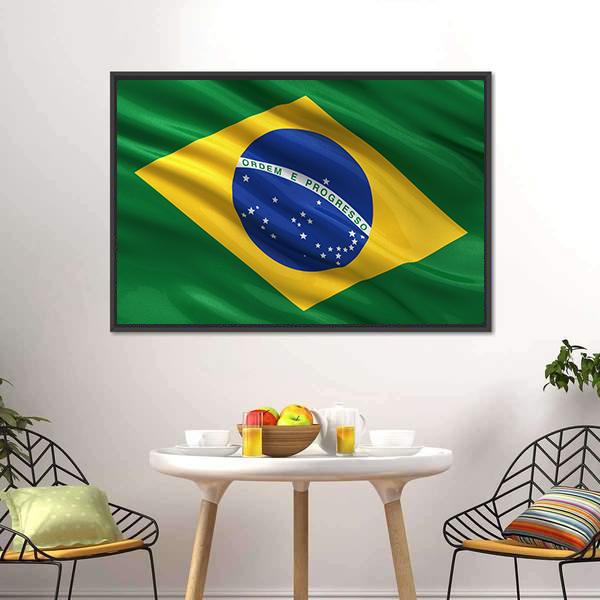 Waving Brazil Flag Panoramic Canvas Wall Art-1 Piece-36" x 12"-Tiaracle