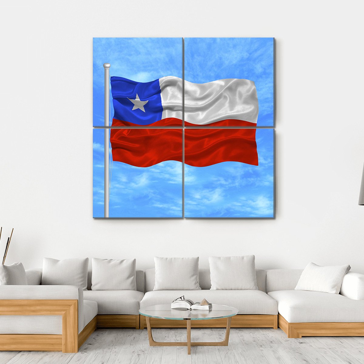 Waving Chilean Flag Canvas Wall Art-4 Square-Gallery Wrap-17" x 17"-Tiaracle