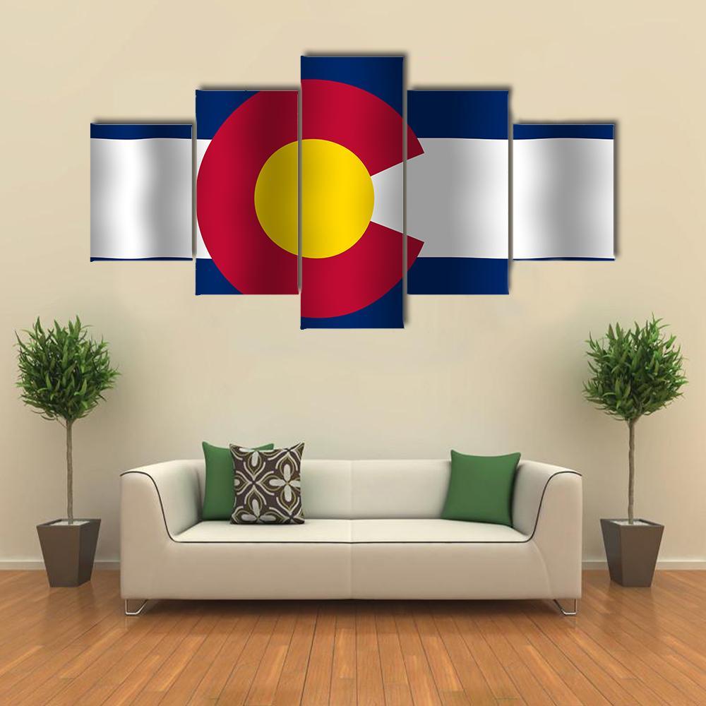 Waving Colorado State Flag Canvas Wall Art-5 Star-Gallery Wrap-62" x 32"-Tiaracle