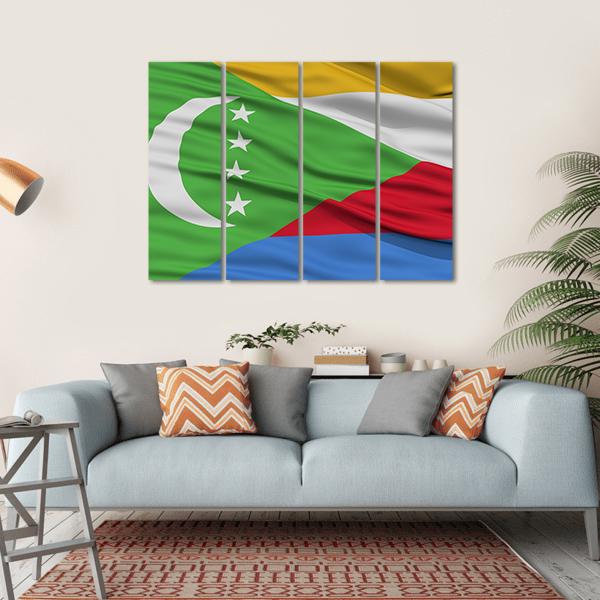 Waving Comoros Flag Canvas Wall Art-4 Horizontal-Gallery Wrap-34" x 24"-Tiaracle