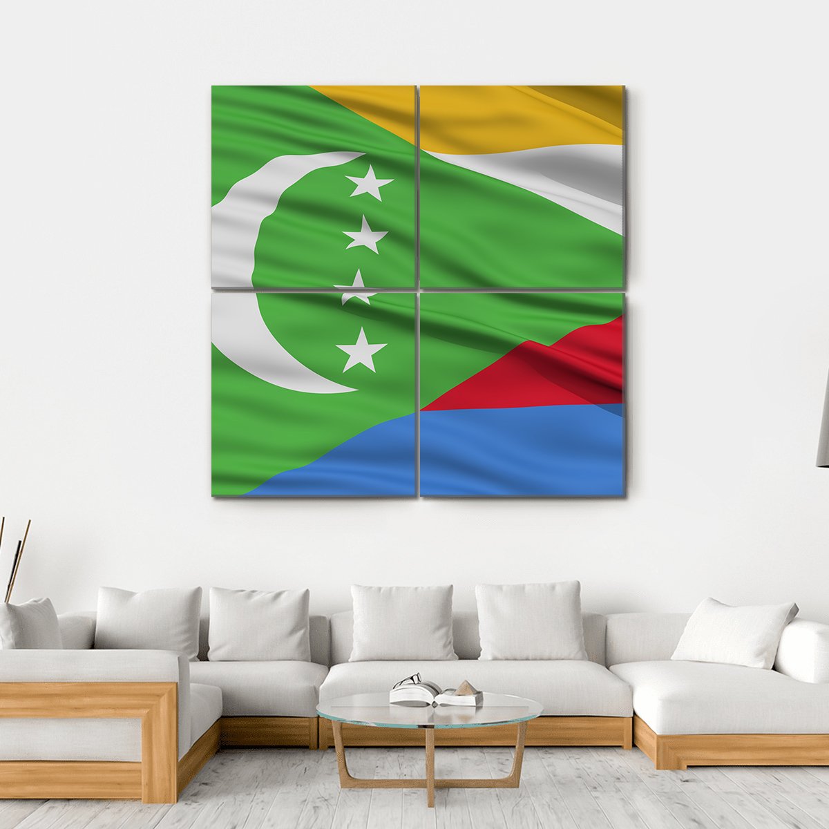 Waving Comoros Flag Canvas Wall Art-4 Square-Gallery Wrap-17" x 17"-Tiaracle