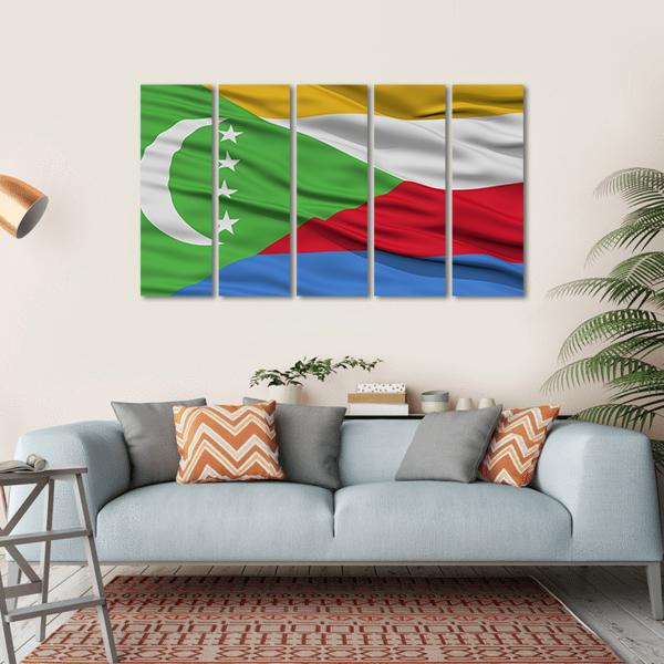 Waving Comoros Flag Canvas Wall Art-5 Horizontal-Gallery Wrap-22" x 12"-Tiaracle
