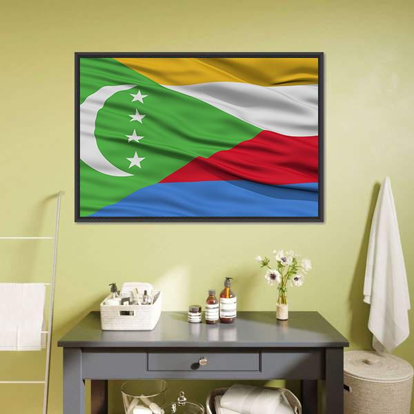 Waving Comoros Flag Canvas Wall Art-5 Horizontal-Gallery Wrap-22" x 12"-Tiaracle