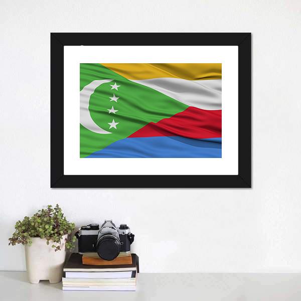 Waving Comoros Flag Canvas Wall Art-5 Horizontal-Gallery Wrap-22" x 12"-Tiaracle