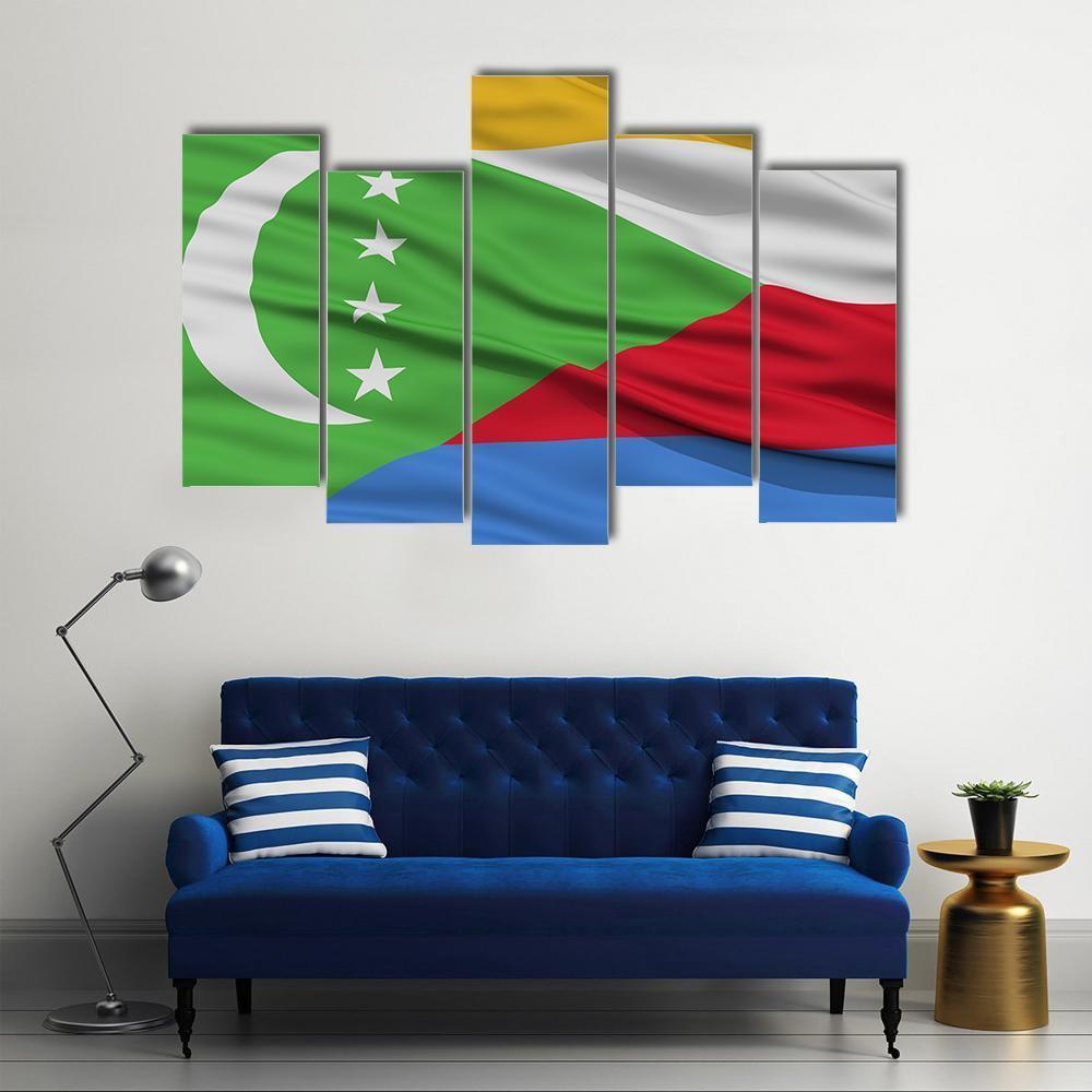 Waving Comoros Flag Canvas Wall Art-5 Pop-Gallery Wrap-47" x 32"-Tiaracle