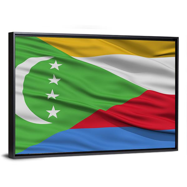 Waving Comoros Flag Canvas Wall Art-3 Horizontal-Gallery Wrap-25" x 16"-Tiaracle