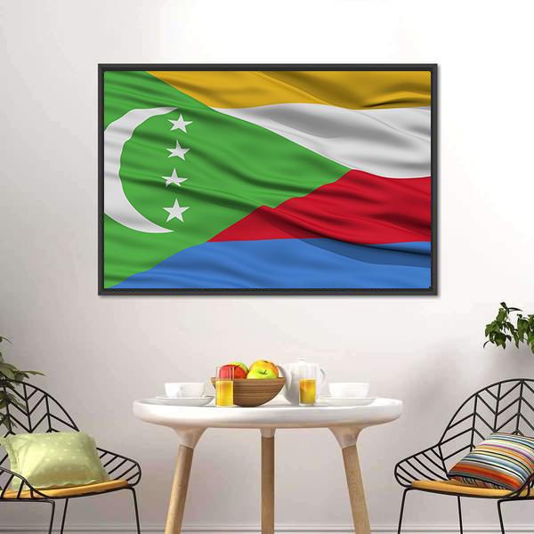 Waving Comoros Flag Canvas Wall Art-1 Piece-Floating Frame-24" x 16"-Tiaracle