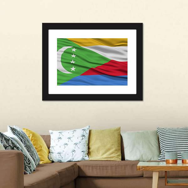 Waving Comoros Flag Canvas Wall Art-1 Piece-Framed Print-20" x 16"-Tiaracle