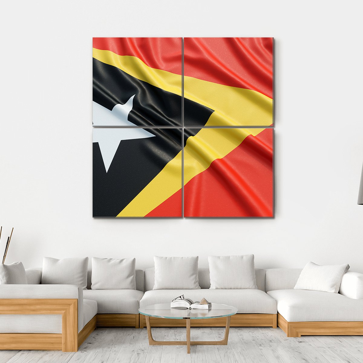Waving East Timor Flag Canvas Wall Art-4 Square-Gallery Wrap-17" x 17"-Tiaracle