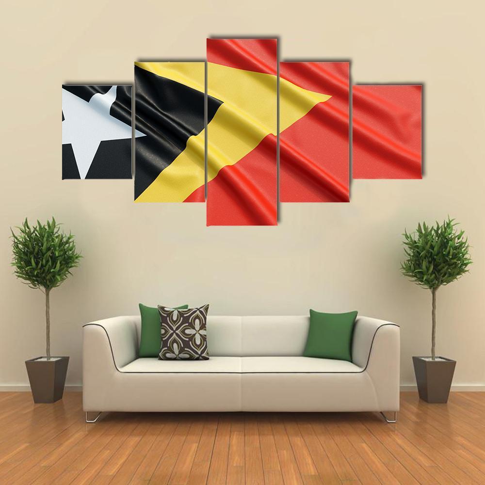 Waving East Timor Flag Canvas Wall Art-5 Star-Gallery Wrap-62" x 32"-Tiaracle