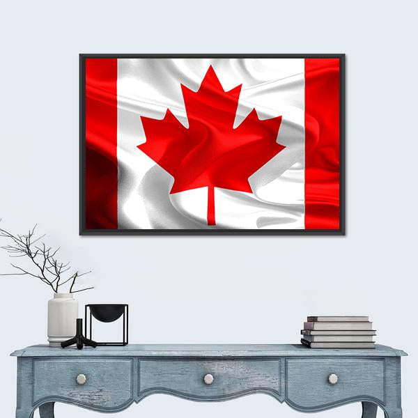Waving Fabric Flag Of Canada Canvas Wall Art-1 Piece-Floating Frame-24" x 16"-Tiaracle