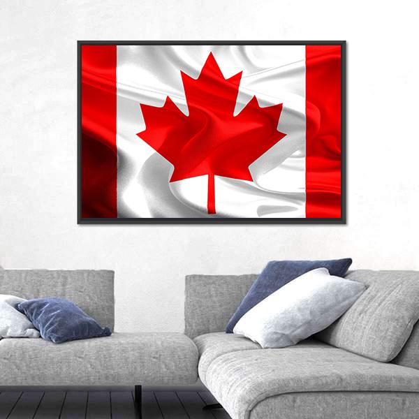 Waving Fabric Flag Of Canada Canvas Wall Art-3 Horizontal-Gallery Wrap-25" x 16"-Tiaracle