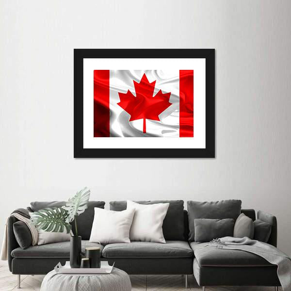 Waving Fabric Flag Of Canada Canvas Wall Art-3 Horizontal-Gallery Wrap-25" x 16"-Tiaracle