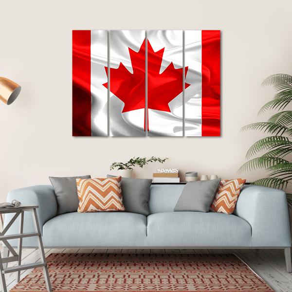 Waving Fabric Flag Of Canada Canvas Wall Art-4 Horizontal-Gallery Wrap-34" x 24"-Tiaracle