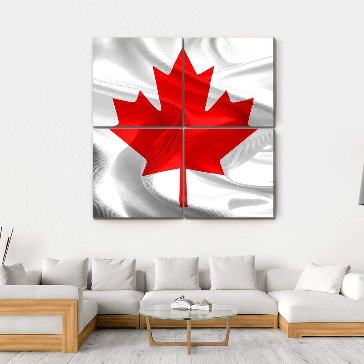 Waving Fabric Flag Of Canada Canvas Wall Art-4 Square-Gallery Wrap-17" x 17"-Tiaracle