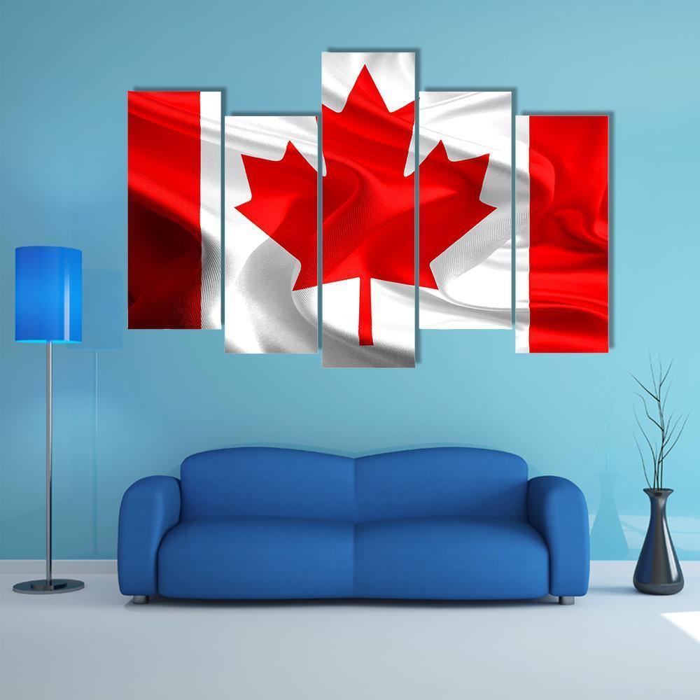 Waving Fabric Flag Of Canada Canvas Wall Art-5 Pop-Gallery Wrap-47" x 32"-Tiaracle