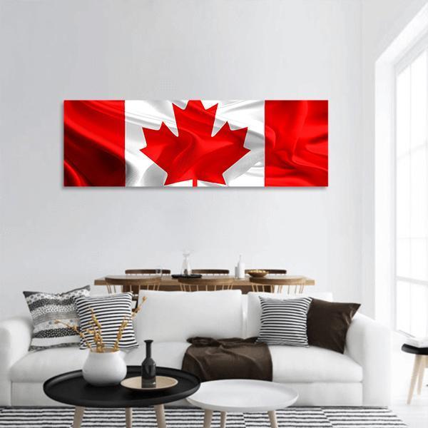 Waving Fabric Flag Of Canada Panoramic Canvas Wall Art-3 Piece-25" x 08"-Tiaracle