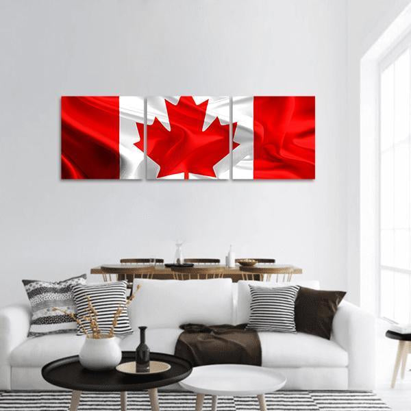 Waving Fabric Flag Of Canada Panoramic Canvas Wall Art-3 Piece-25" x 08"-Tiaracle