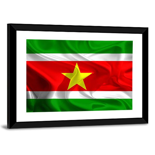 Waving Fabric Flag Of Suriname Canvas Wall Art-5 Horizontal-Gallery Wrap-22" x 12"-Tiaracle