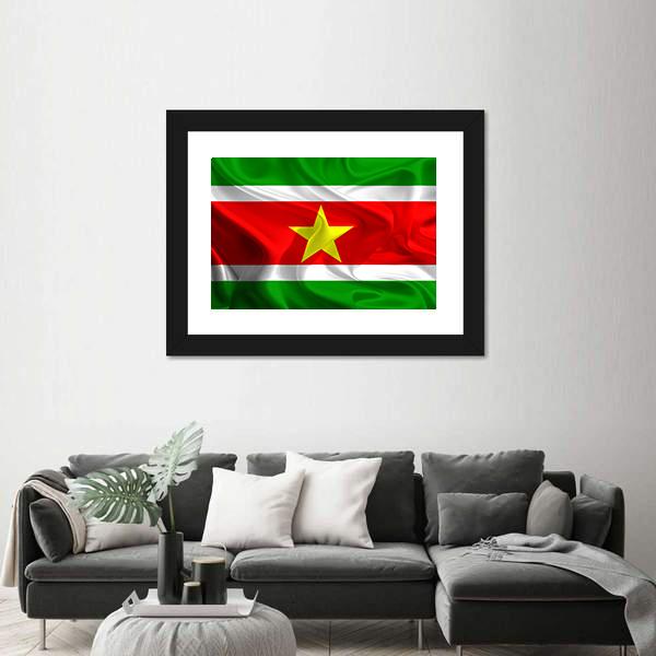 Waving Fabric Flag Of Suriname Canvas Wall Art-5 Horizontal-Gallery Wrap-22" x 12"-Tiaracle