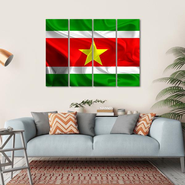 Waving Fabric Flag Of Suriname Canvas Wall Art-4 Horizontal-Gallery Wrap-34" x 24"-Tiaracle