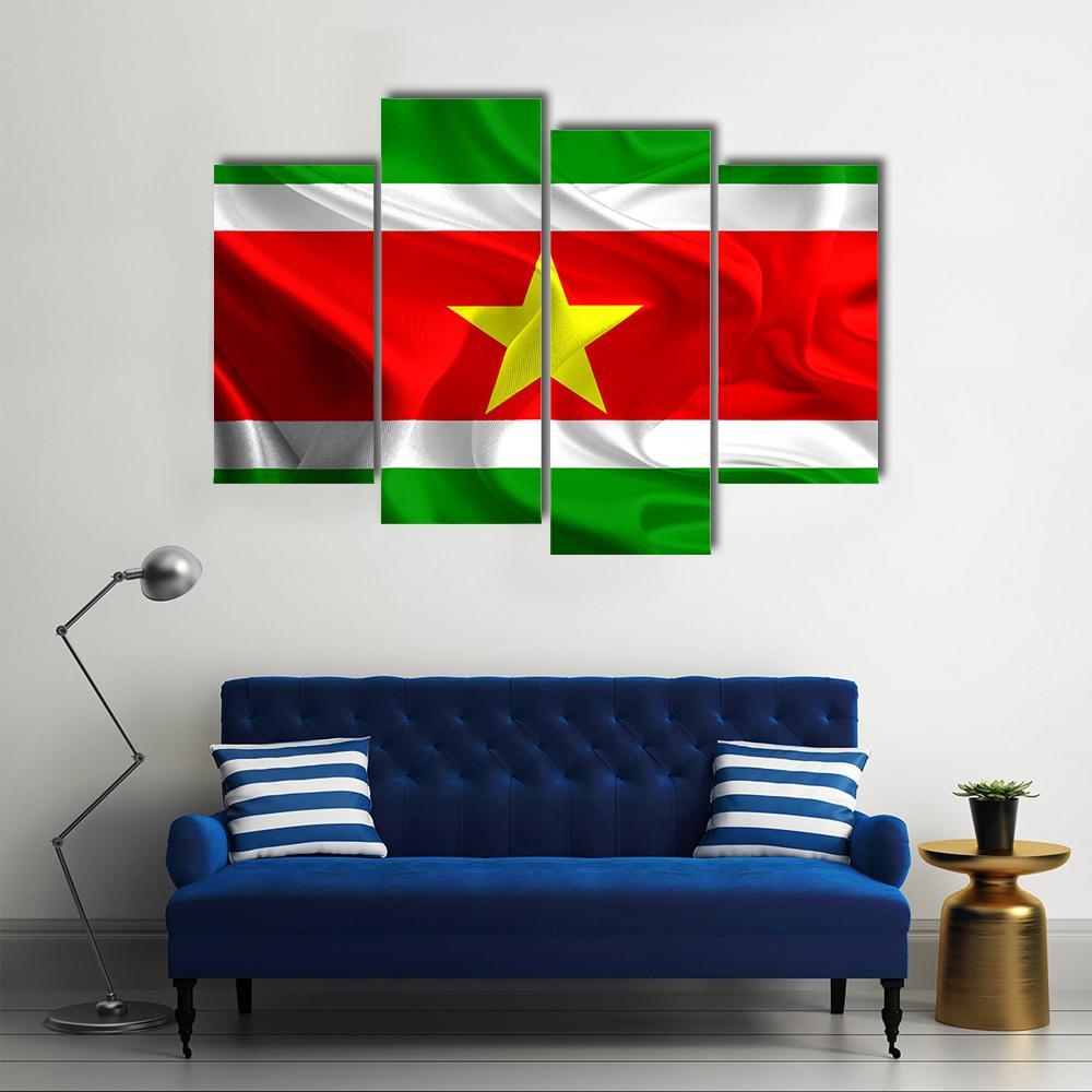 Waving Fabric Flag Of Suriname Canvas Wall Art-4 Pop-Gallery Wrap-50" x 32"-Tiaracle