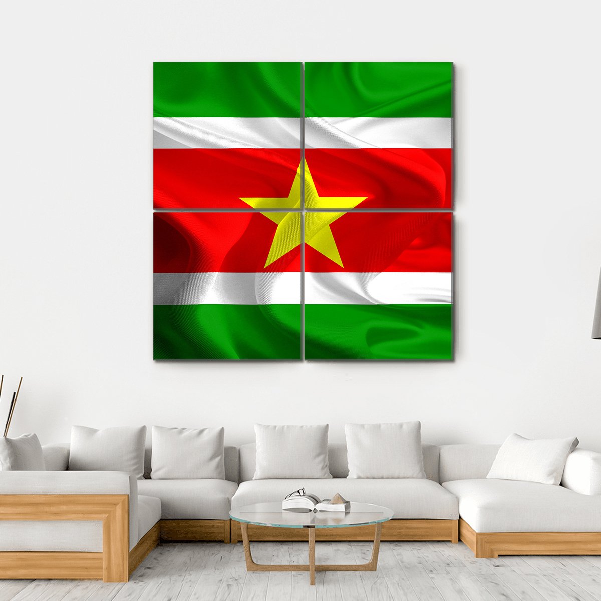 Waving Fabric Flag Of Suriname Canvas Wall Art-4 Square-Gallery Wrap-17" x 17"-Tiaracle