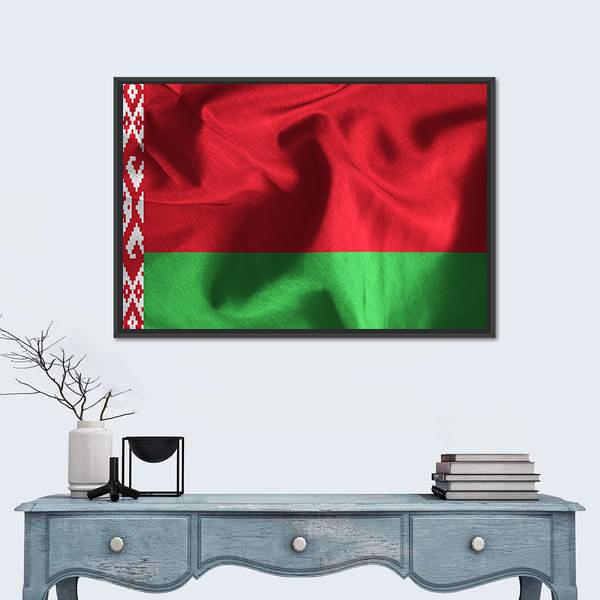 Waving Flag Of Belarus Canvas Wall Art-1 Piece-Floating Frame-24" x 16"-Tiaracle