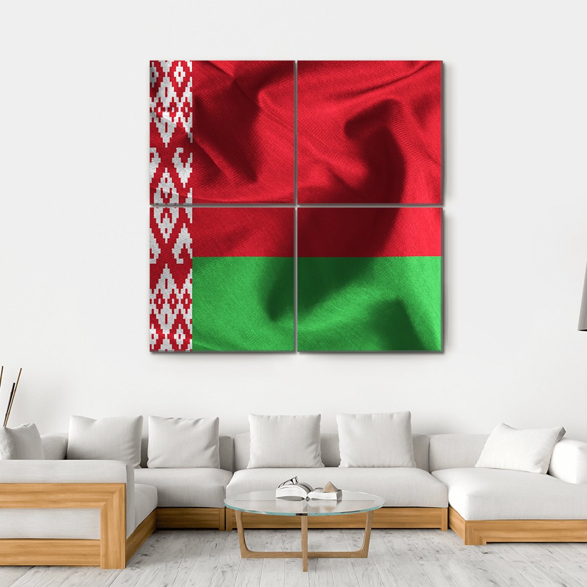 Waving Flag Of Belarus Canvas Wall Art-4 Square-Gallery Wrap-17" x 17"-Tiaracle