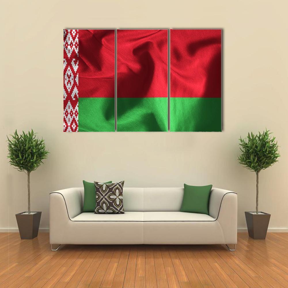 Waving Flag Of Belarus Canvas Wall Art-3 Horizontal-Gallery Wrap-37" x 24"-Tiaracle