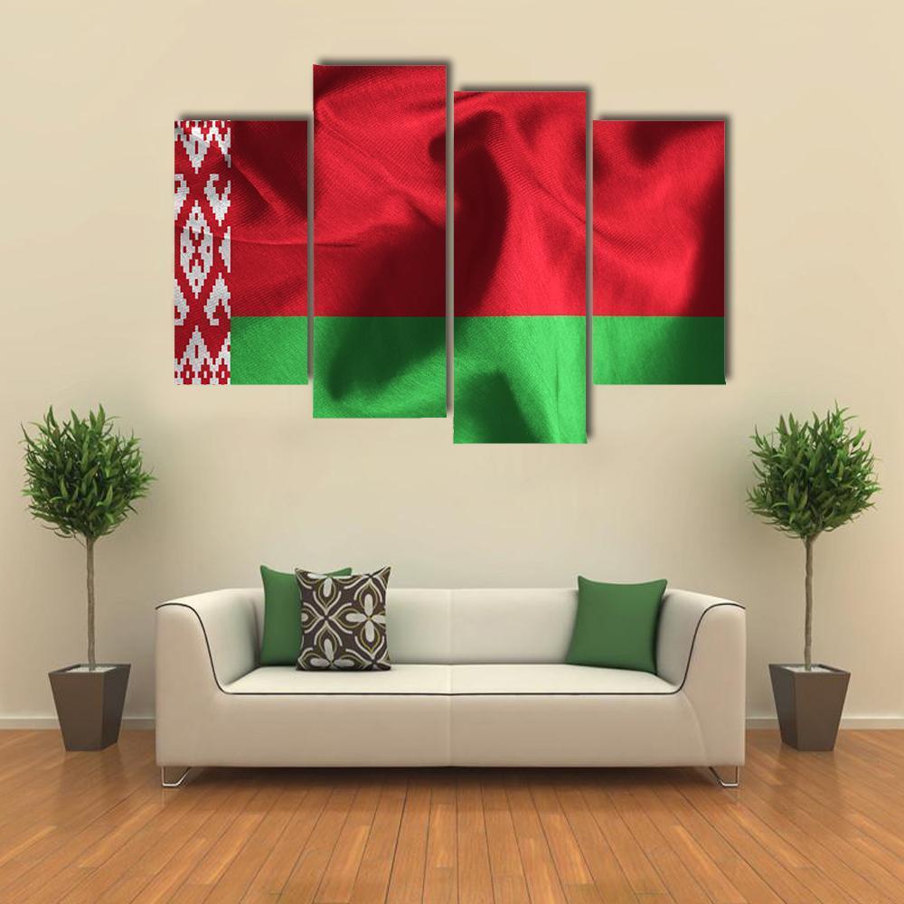 Waving Flag Of Belarus Canvas Wall Art-4 Pop-Gallery Wrap-50" x 32"-Tiaracle